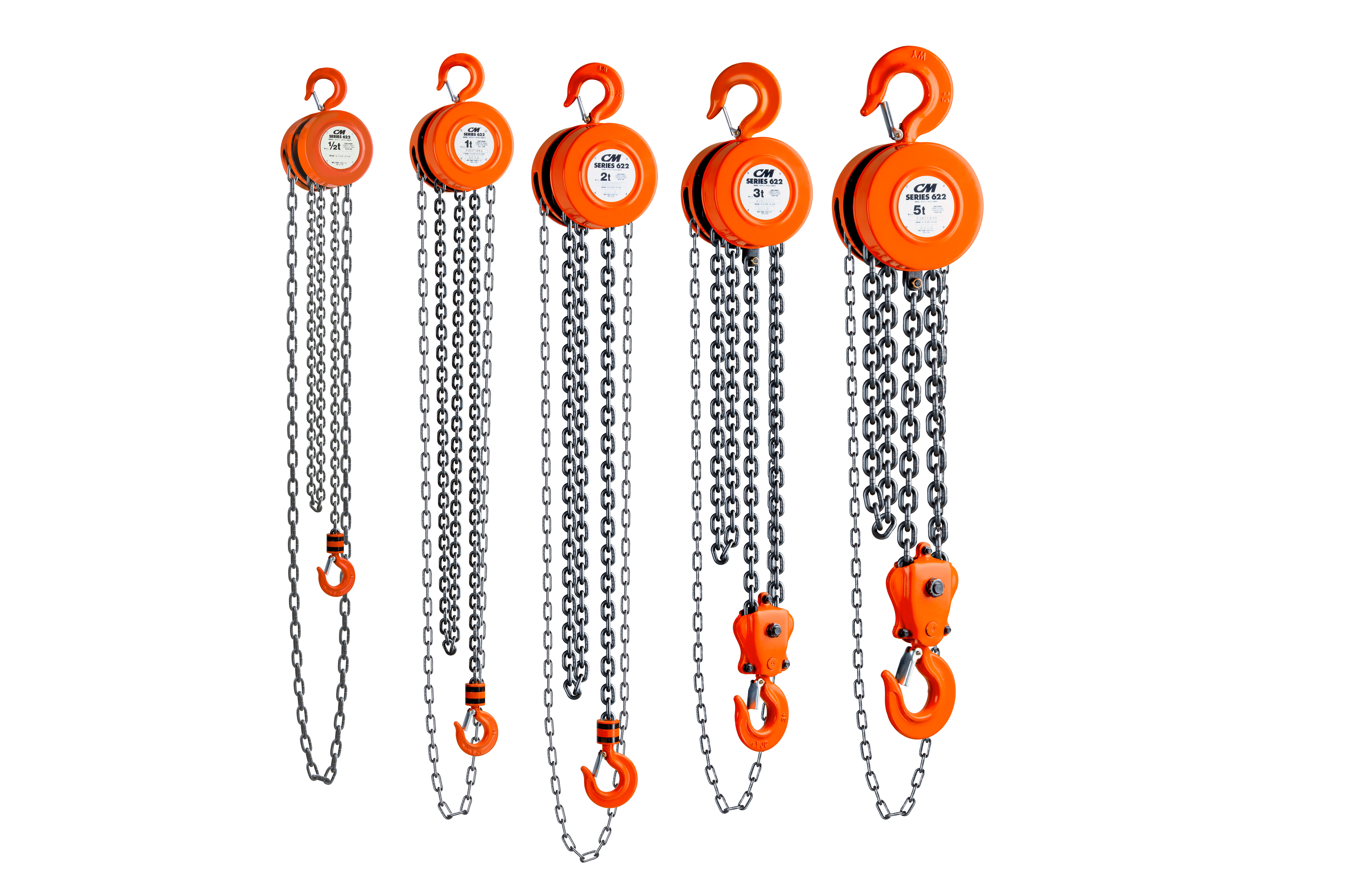 CM 622 hand chain hoist lineup of all capacities