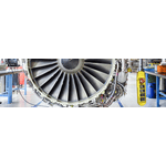 Image showing a jet engine with a control pendant being repaired.