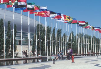 Image of Different Country's Flags flying outside