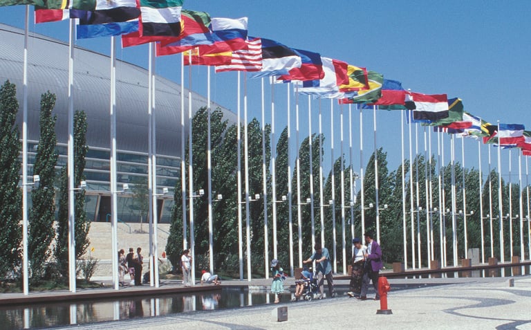 Image of Different Country's Flags flying outside