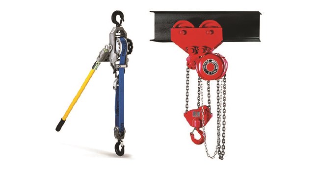 Image of Lineman's Strap Hoist and Zephyr Hand Chain Hoist with Army Type Geared Trolley
